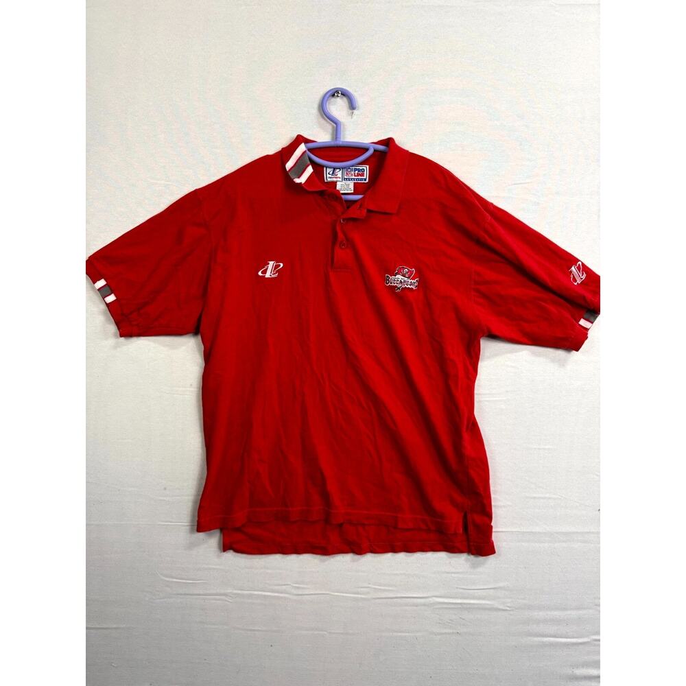 Vintage NFL Polo Shirt Mens Large Red Tampa Bay Buccaneers Short Sleeve Pullover